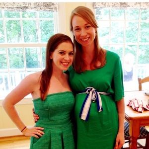 Rosie Pope green belted maternity dress